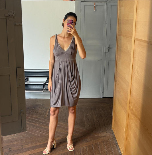 Vintage grey midi Dress, Sleeveless sexy Slip Dress, Minimalist Boho Style, Comfortable summer dress