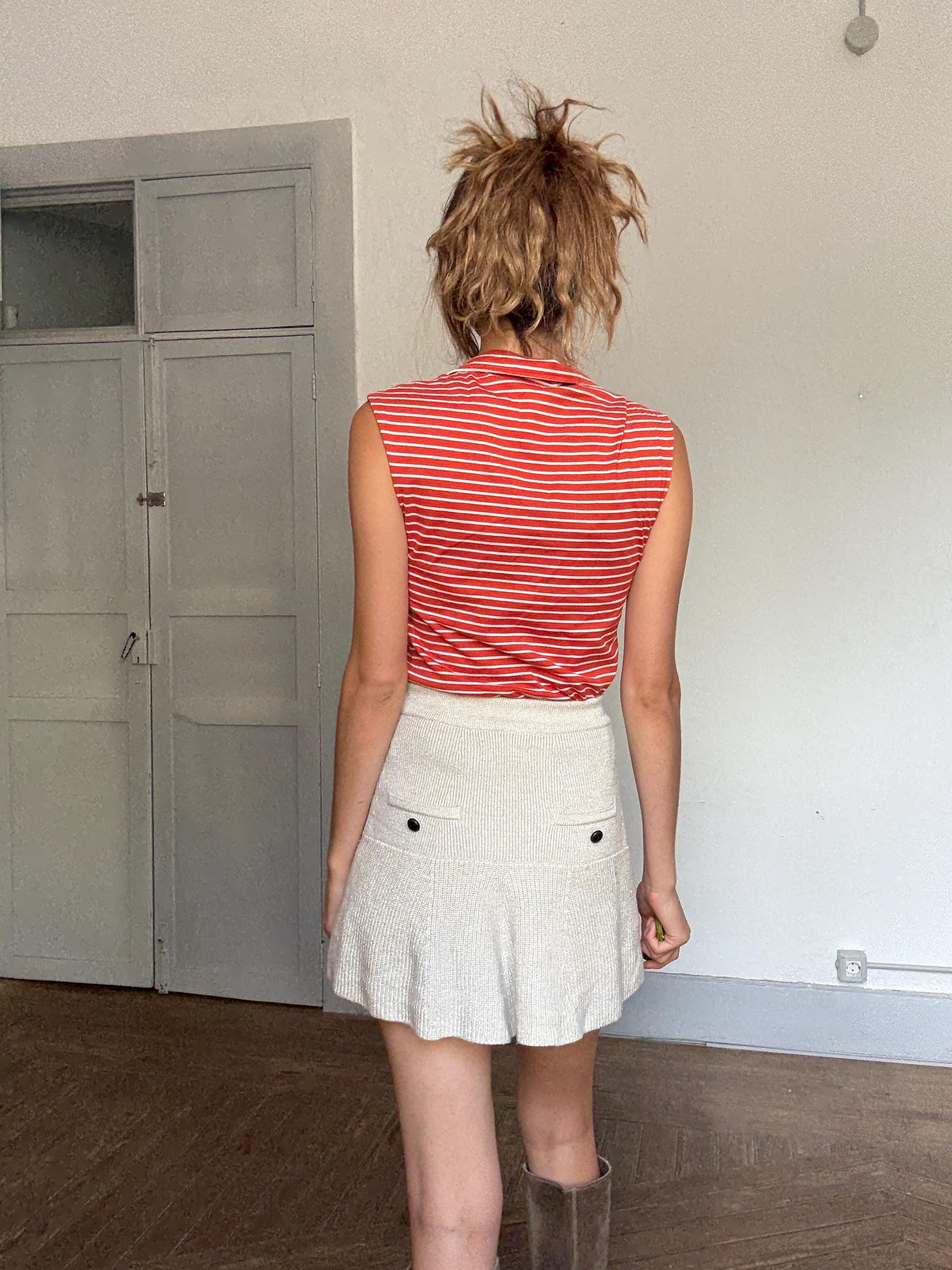 Vintage Lacoste Red Striped Sleeveless Polo Top – Tag Size 30 (Fits XS-S)