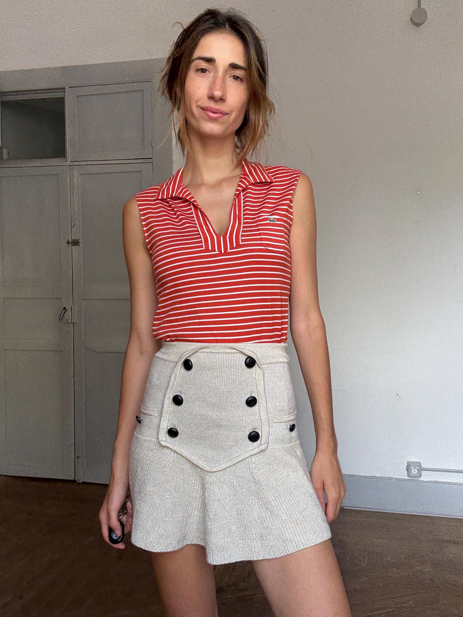 Vintage Lacoste Red Striped Sleeveless Polo Top – Tag Size 30 (Fits XS-S)