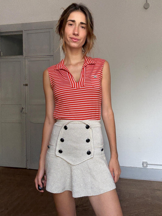 Vintage Lacoste Red Striped Sleeveless Polo Top – Tag Size 30 (Fits XS-S)