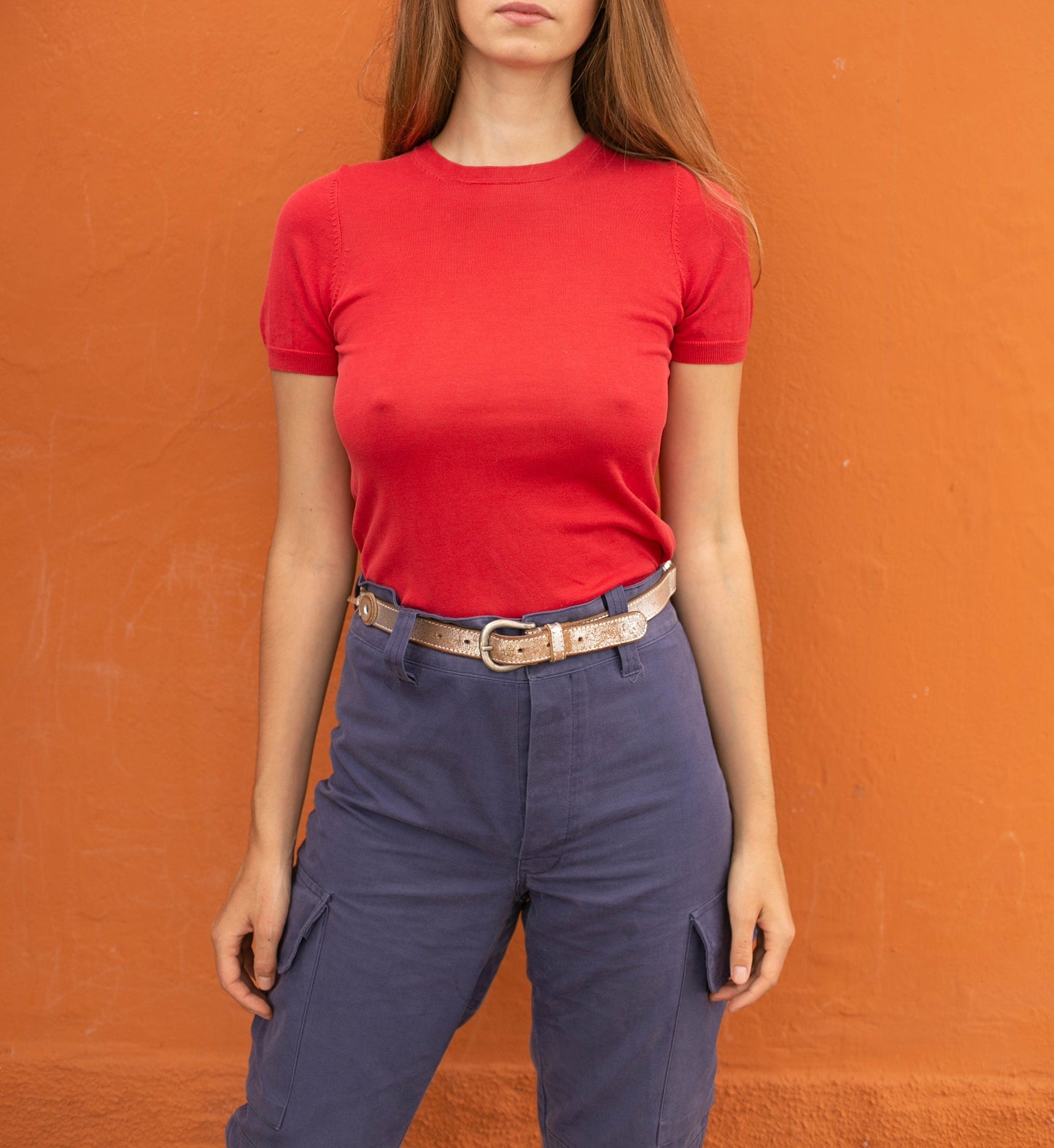 Vintage Carolina Herera red short sleeve summer t-shirt, Lightweight casual top, Vintage designer clothing