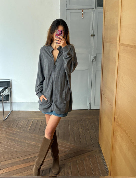 Vintage Emidio Tucci Zip-Up Knit Vest , Luxury cotton silk cashmere vest, Oversized Fit Jumper, S