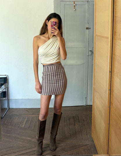 Vintage Striped Bodycon Mini Skirt