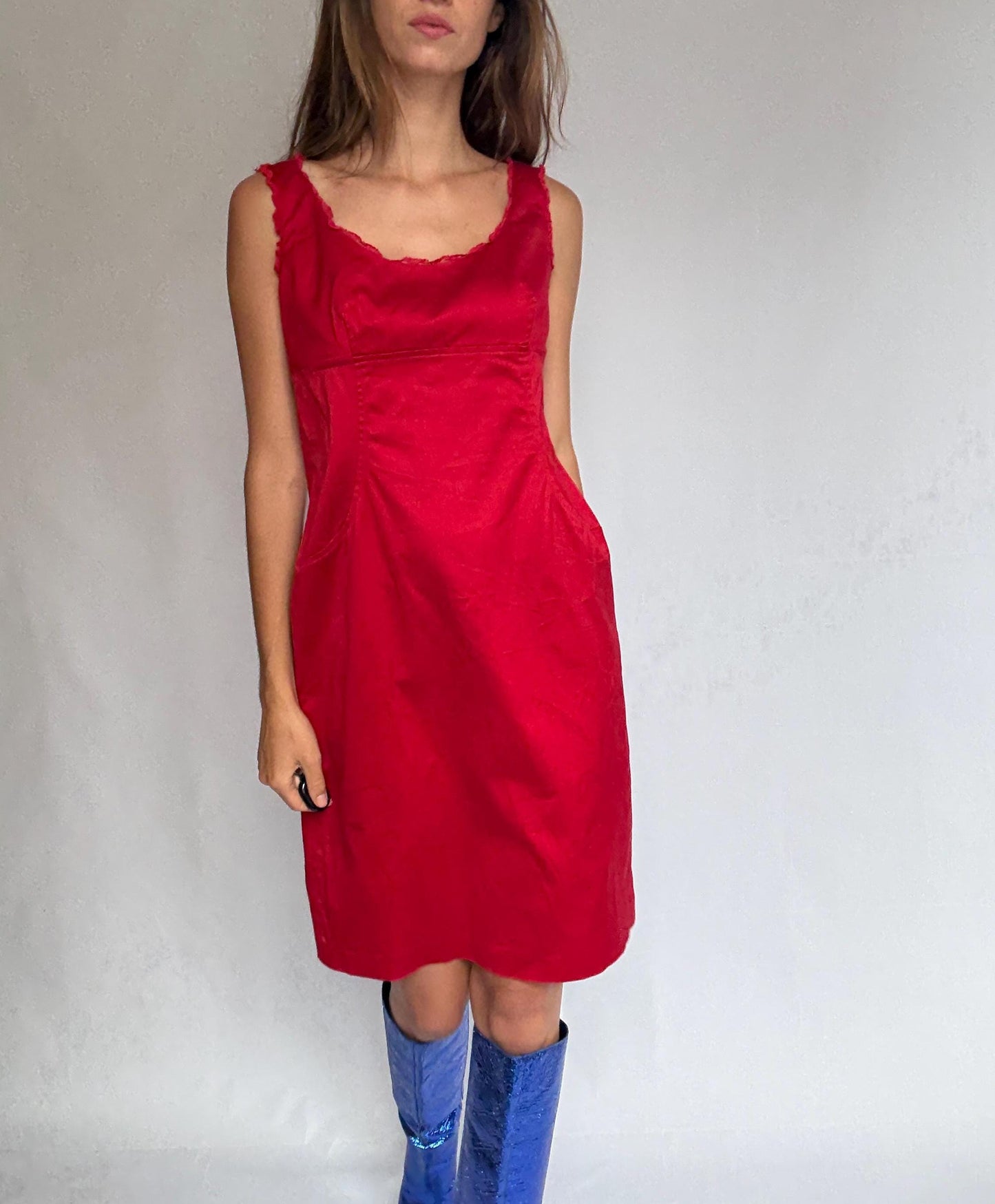 Vintage Red Alain Manoukian Dress – Chic French Designer clothing, UK 14, EU 42