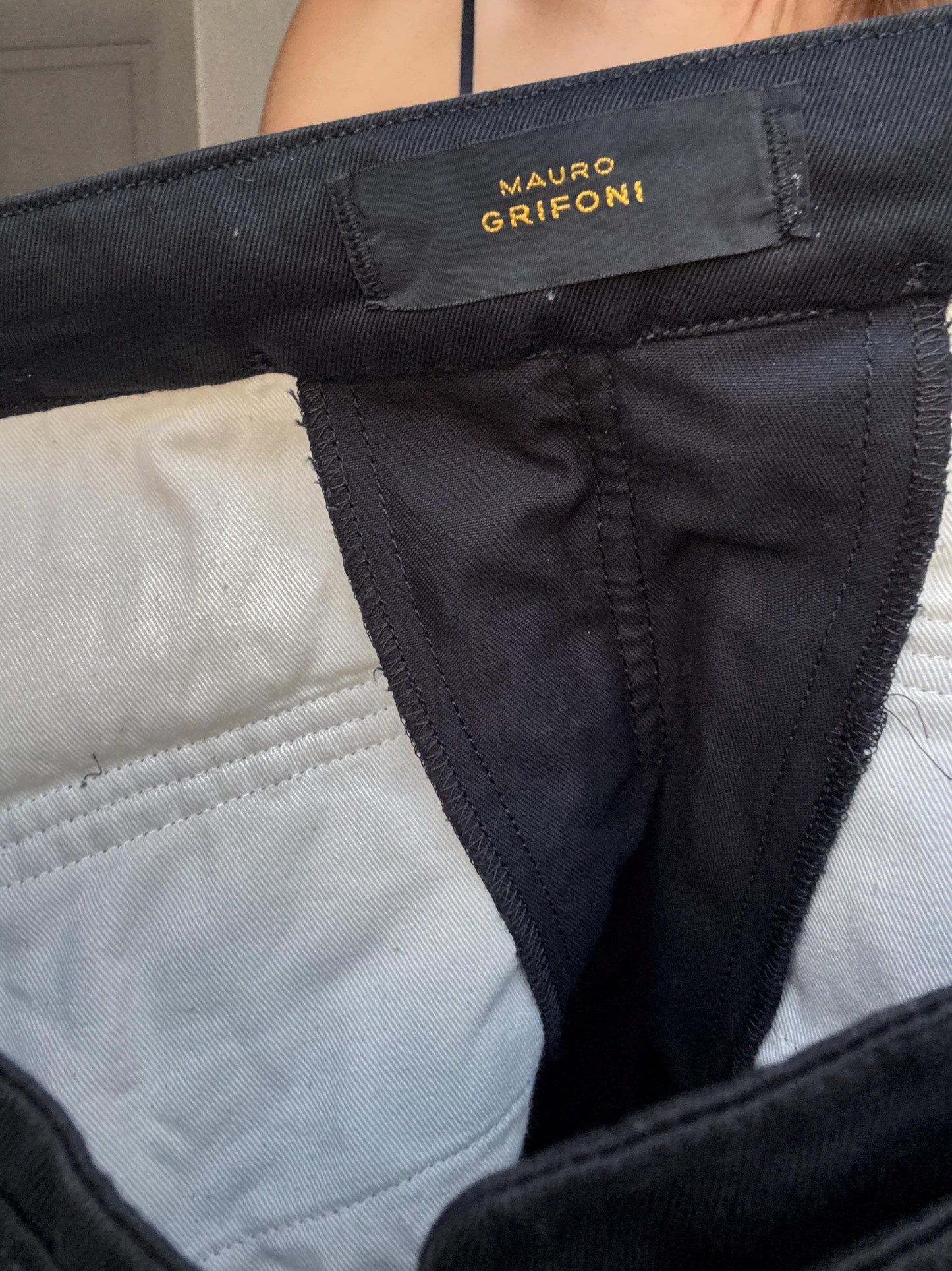 Mario Grifoni black A-line skirt – IT 40, 100% cotton, utility pockets, high waist, modern structured fit