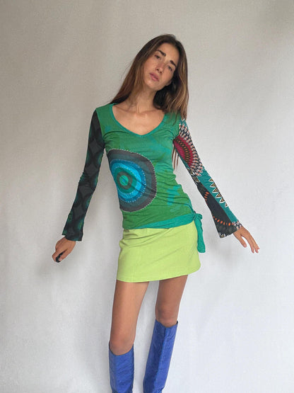 Green Graphic Blouse With Tie Waist Detail — additional view 6
