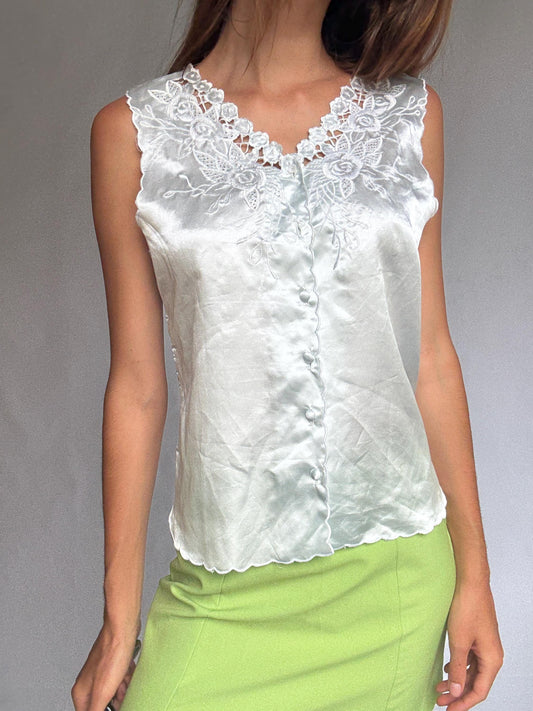 Ivory Satin Lace Vintage Blouse
