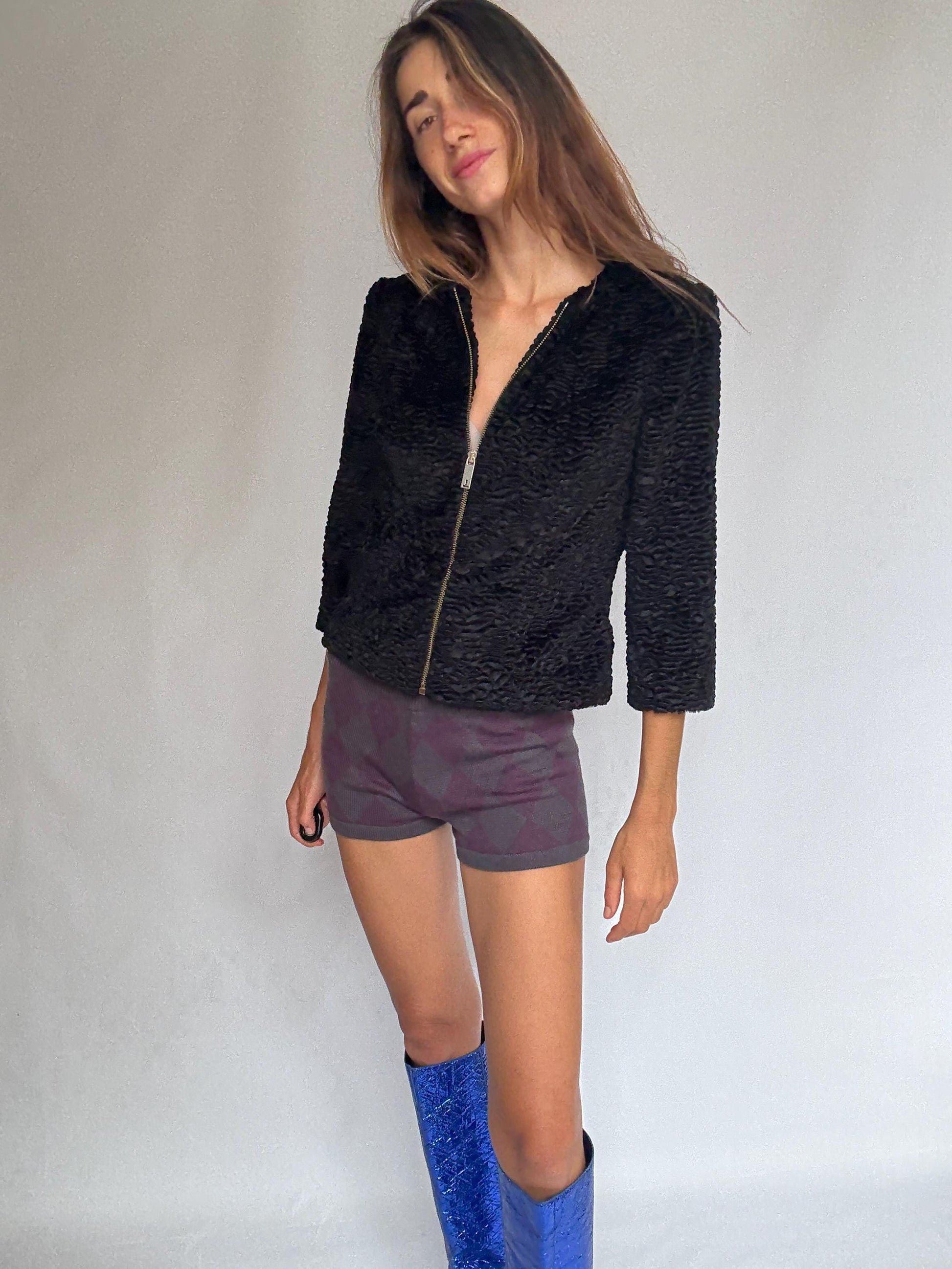 Ted Baker London textured black zip-up jacket, luxe lightweight layer with a sculptural feel – chic secondhand in great condition