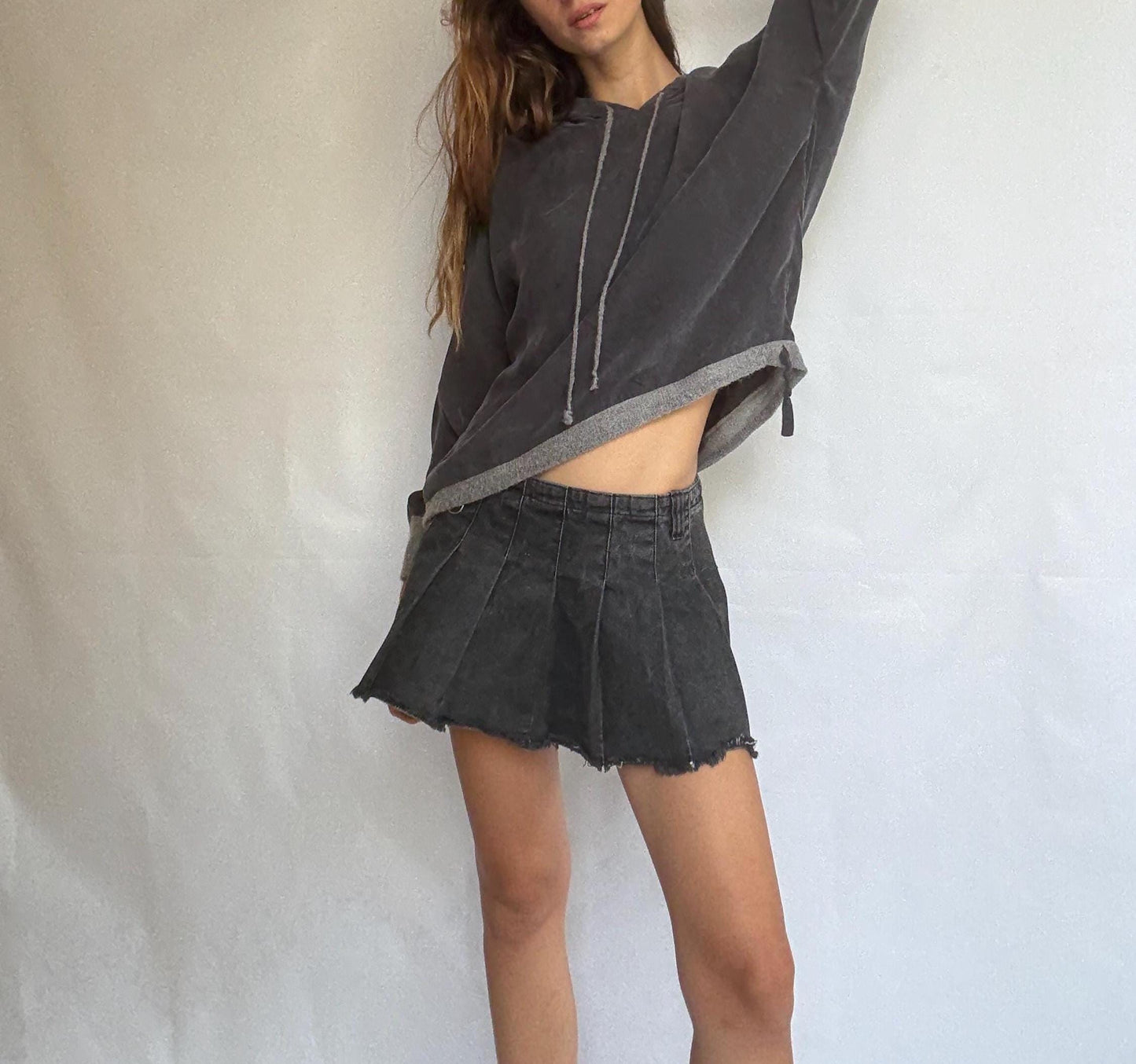 Southern Cotton hoodie XL – charcoal color feels silk blend pullover with wool trim – relaxed oversized fit – soft hooded sweater