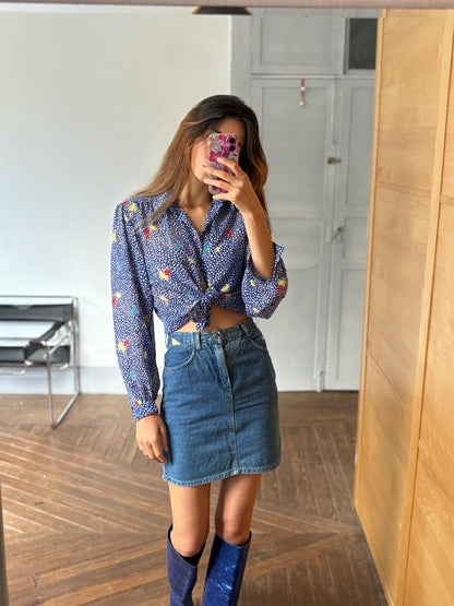 Blue Floral Sheer Blouse Vintage Serge Nancel Paris