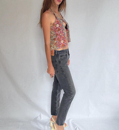 Black Vintage Levi's 502 Tapered Jeans, Cropped Denim