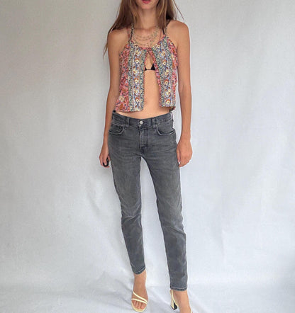 Black Vintage Levi's 502 Tapered Jeans, Cropped Denim