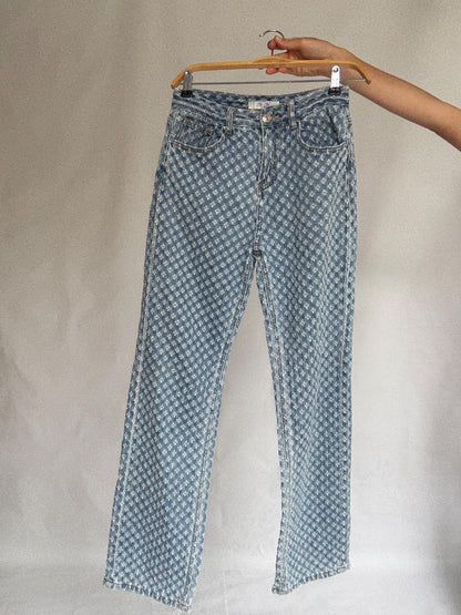 Vintage Boho Light Wash Floral Jeans — additional view 5