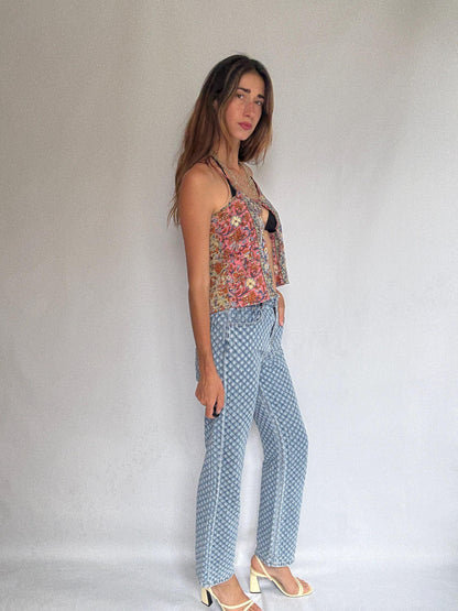 Vintage Boho Light Wash Floral Jeans — additional view 8