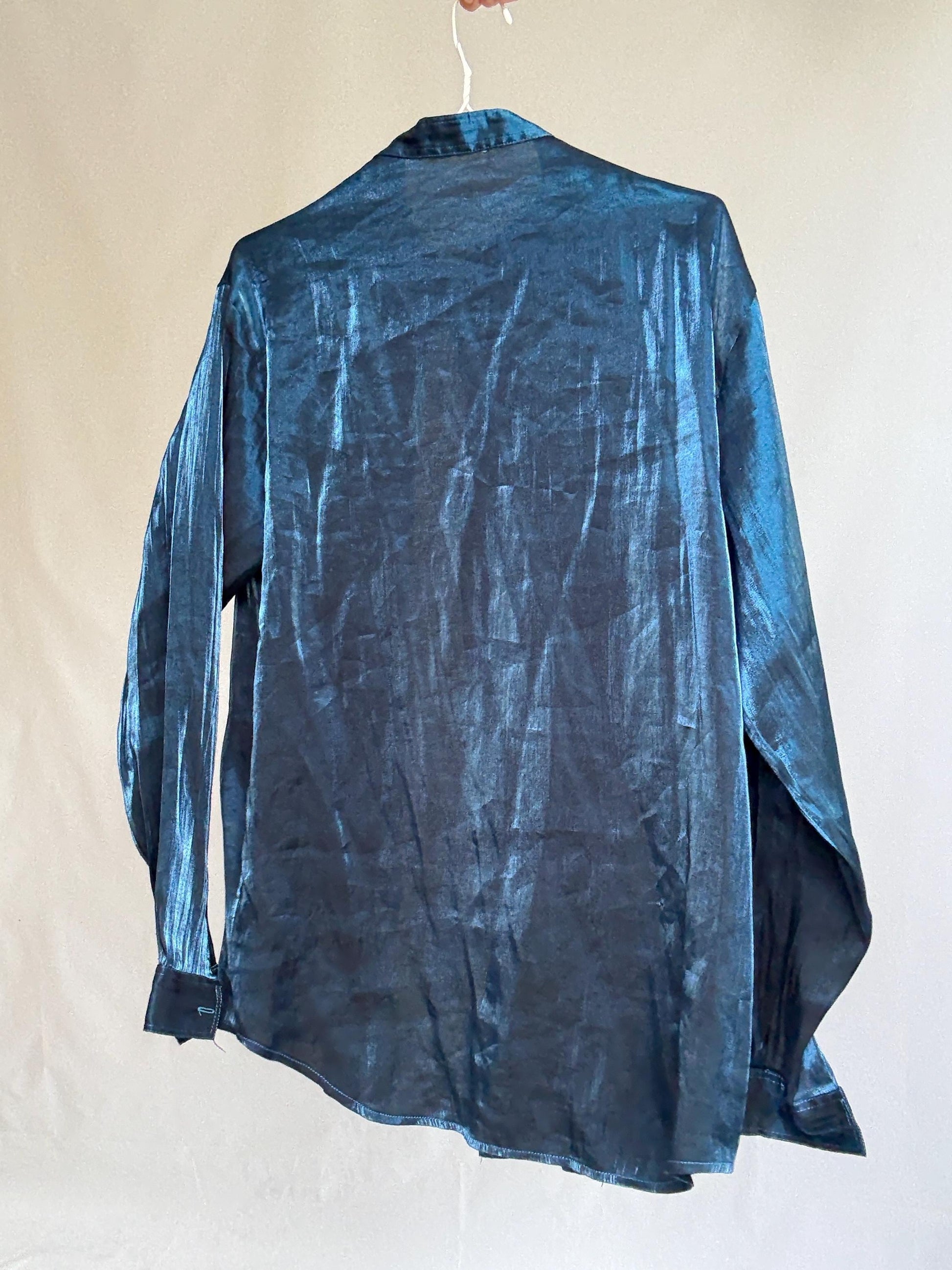 Vintage blue satin blouse by Peage Russo – fluid sheen button up – size 32 – flowy blouse, preppy outfit, special occasion
