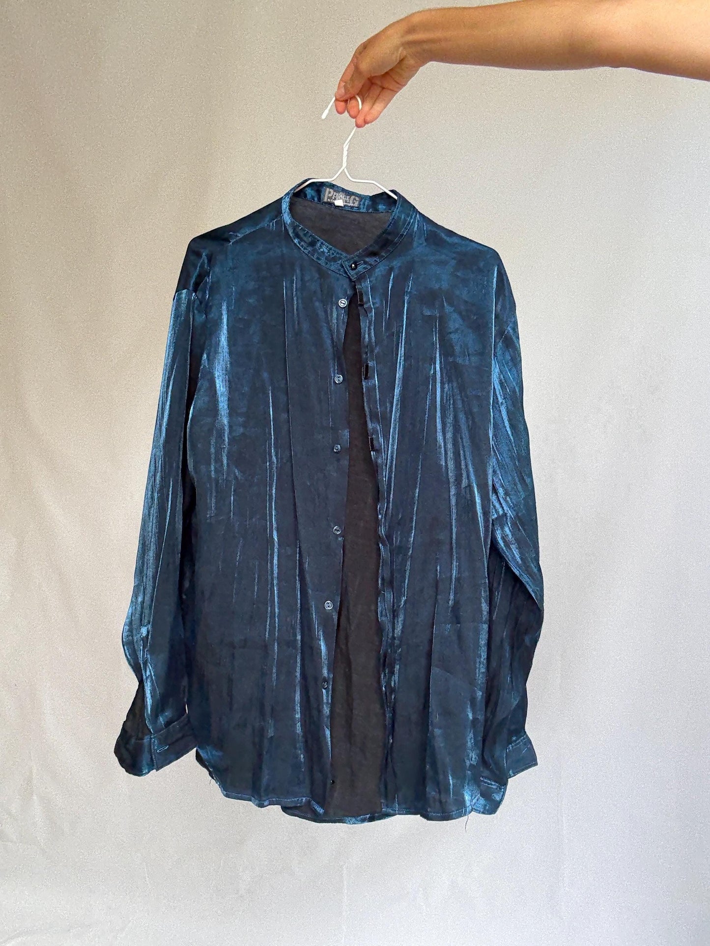 Vintage blue satin blouse by Peage Russo – fluid sheen button up – size 32 – flowy blouse, preppy outfit, special occasion