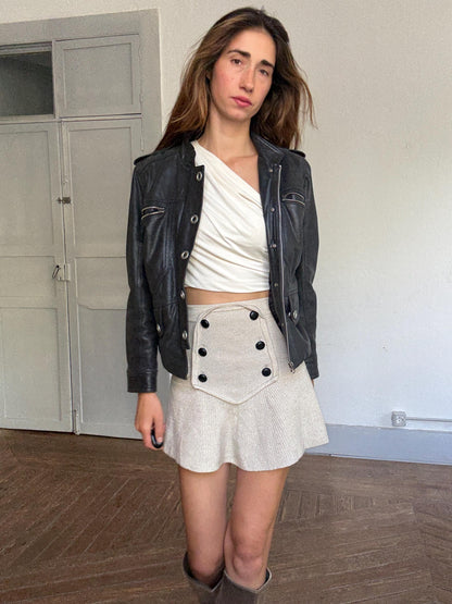 Vintage Black Leather Biker Jacket for Women — detail