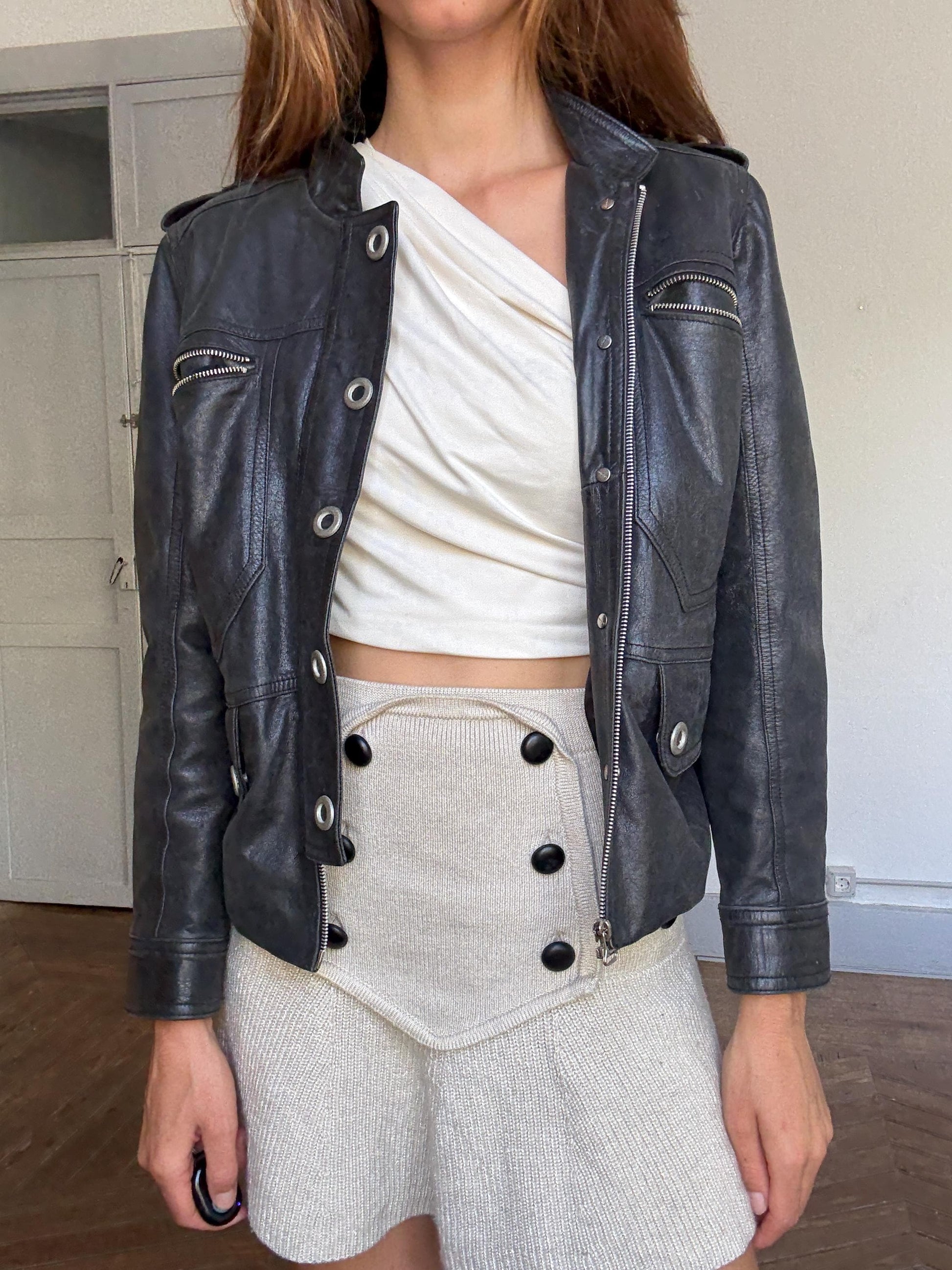 Vintage black leather biker jacket women XL by Stone | Genuine Argentinian leather moto coat | Secondhand edgy street style staple