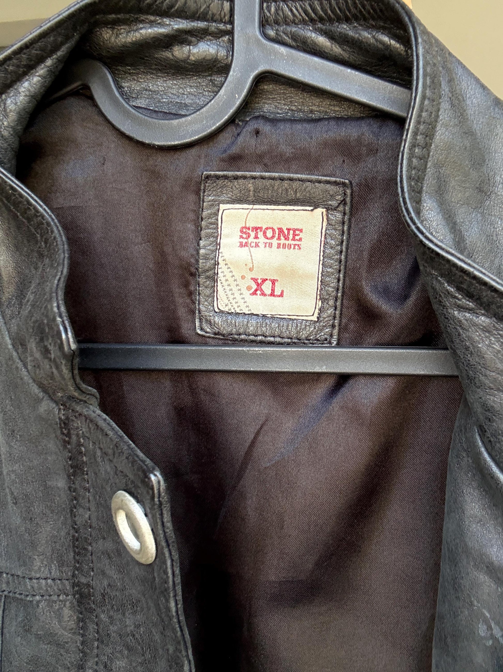 Vintage black leather biker jacket women XL by Stone | Genuine Argentinian leather moto coat | Secondhand edgy street style staple