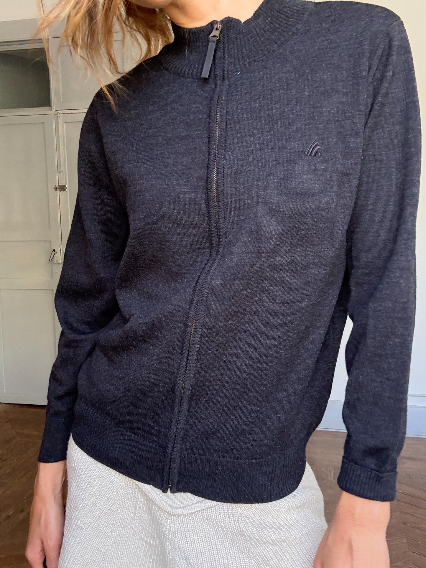 Vintage dark grey merino wool zip cardigan by Mako Jeans | Soft wool blend sweater jacket | Size M, unisex fit, Y2K cozy essential