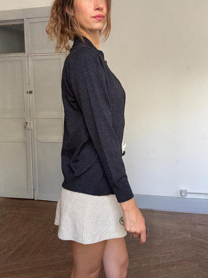 Dark Grey Merino Wool Zip Cardigan by Mako Jeans - Unisex Y2K Sweater