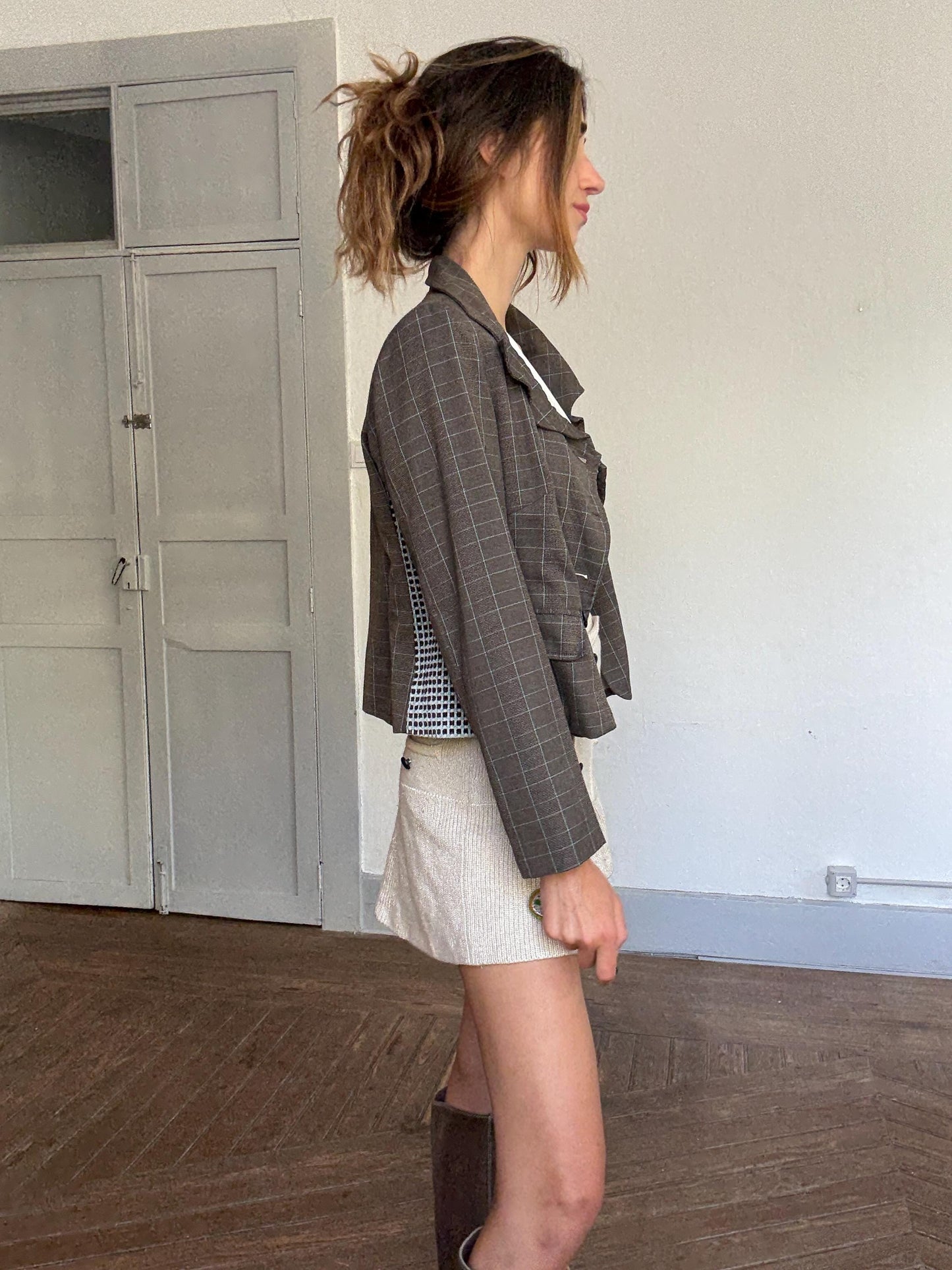 Laga Costura patchwork blazer jacket | Designer checked fitted blazer with embroidery | Size S-M | Unique tailored statement piece