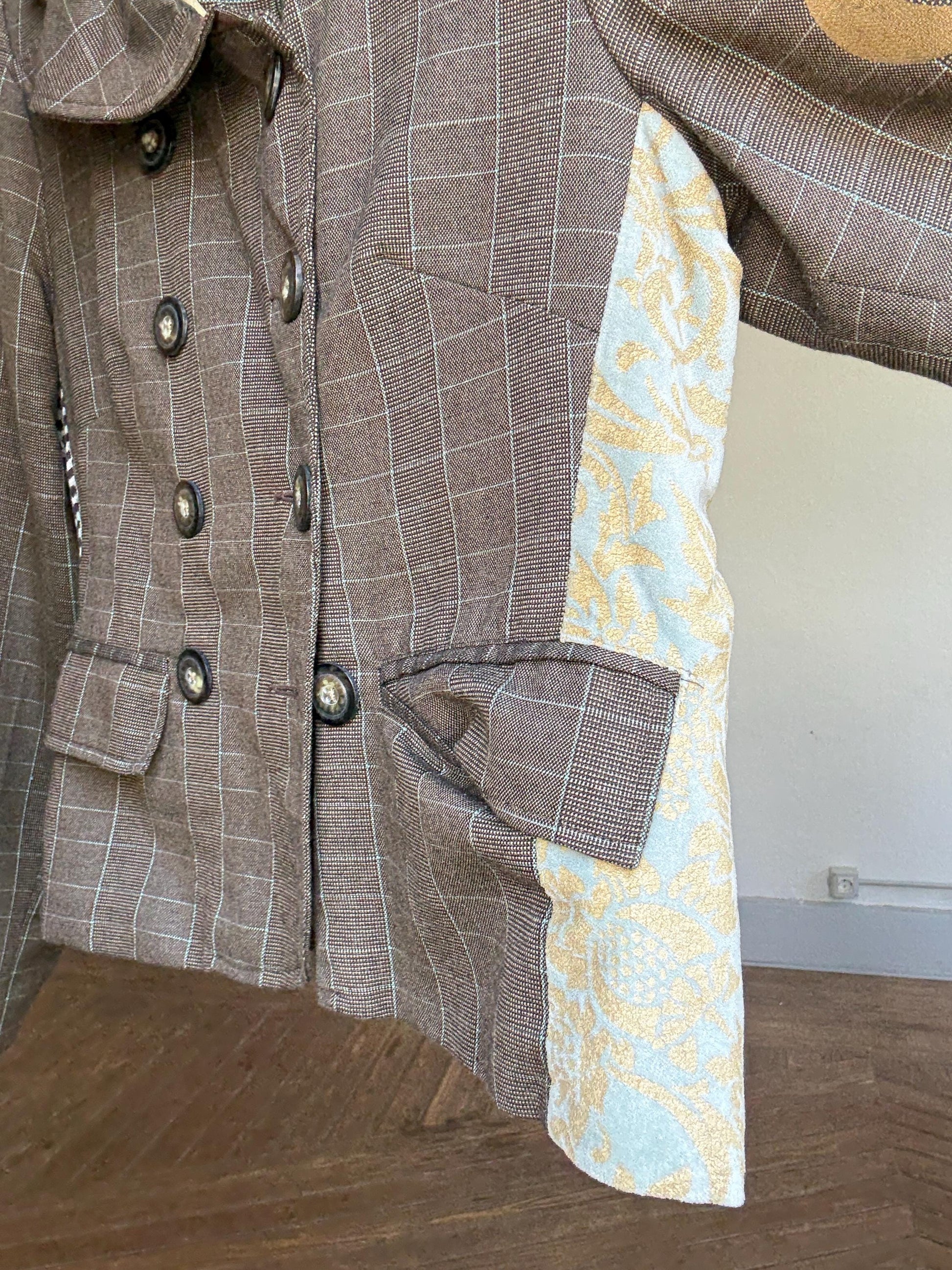 Laga Costura patchwork blazer jacket | Designer checked fitted blazer with embroidery | Size S-M | Unique tailored statement piece