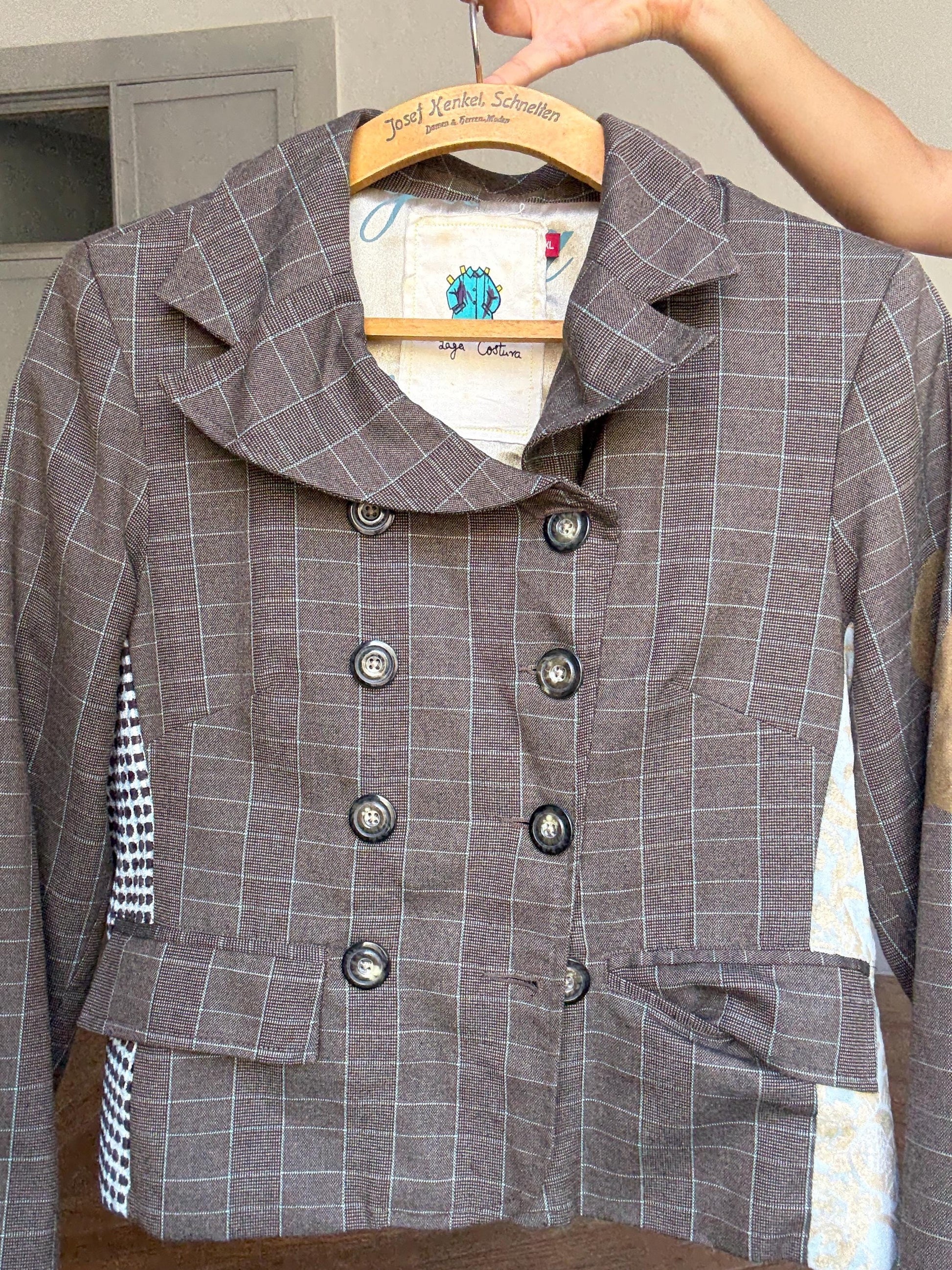 Laga Costura patchwork blazer jacket | Designer checked fitted blazer with embroidery | Size S-M | Unique tailored statement piece