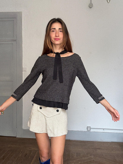 Elegant Marella Sport Top with Tie Neck — fabric close-up