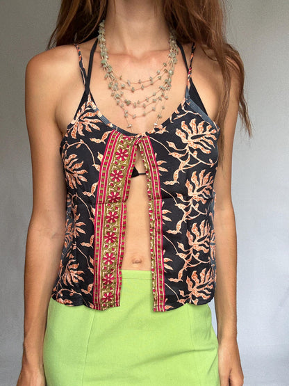 Boho Silk Camisole With Tropical Floral Print
