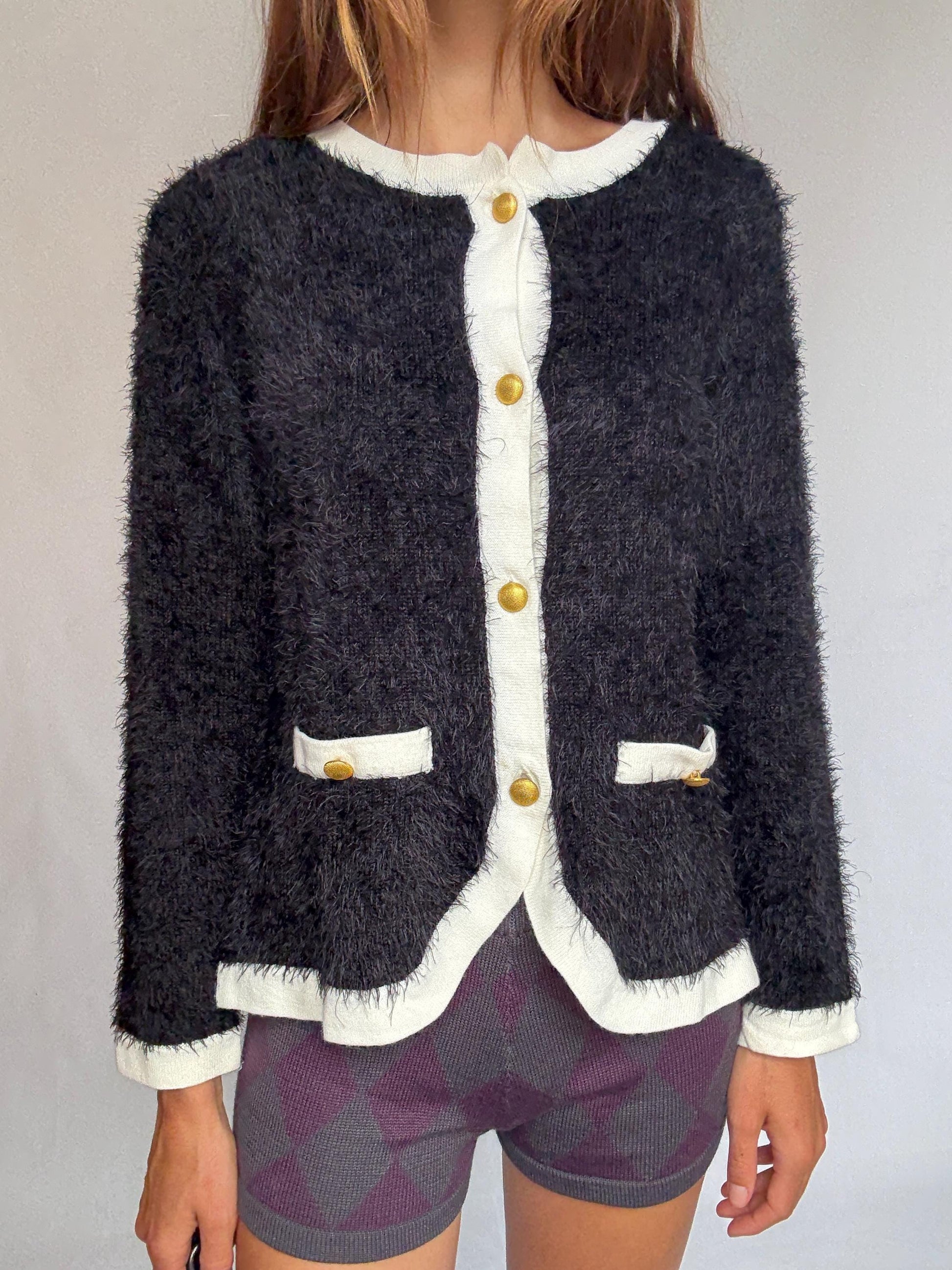 Vintage-Inspired Black and White Cardigan — detail