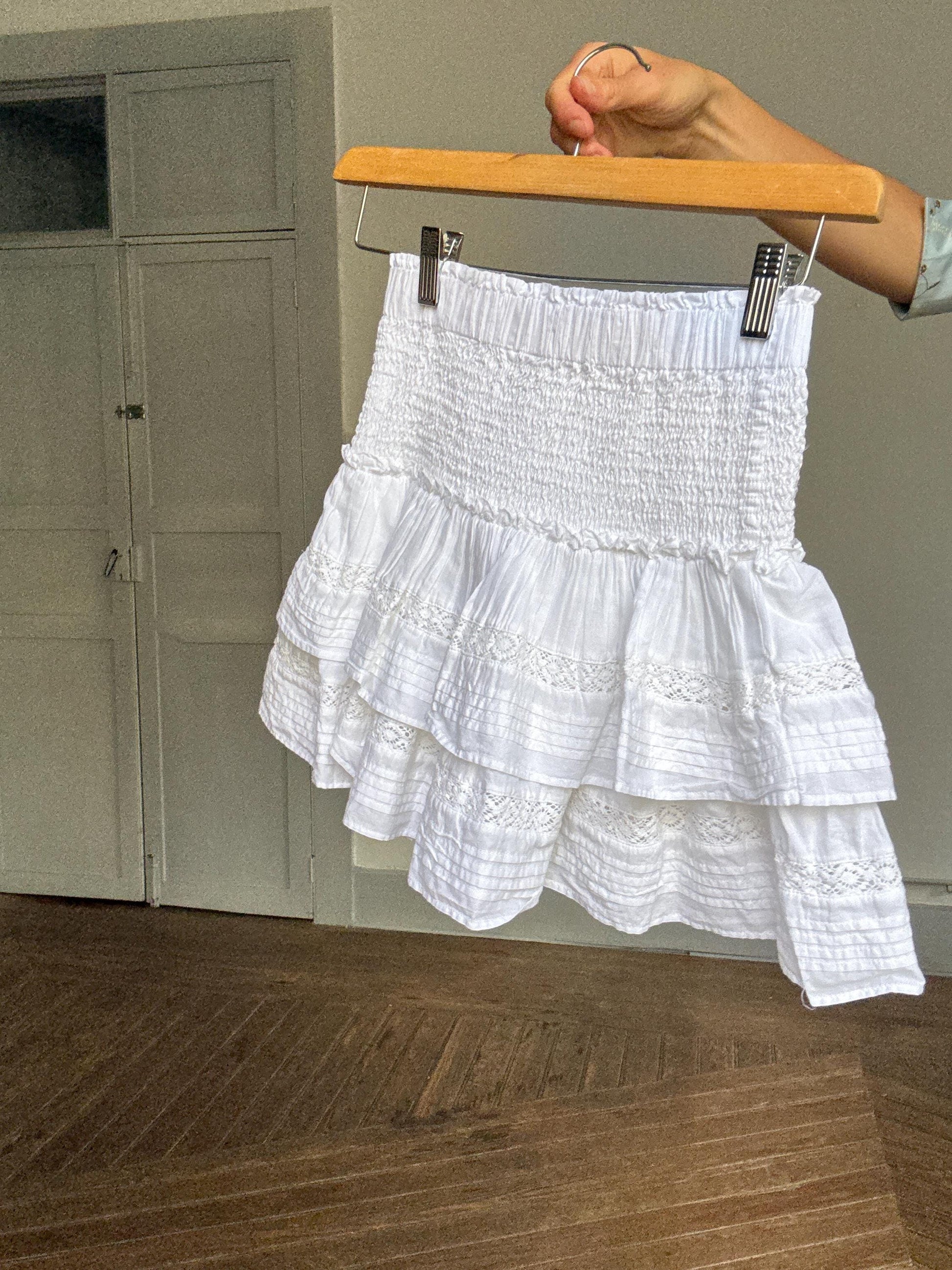 White Cotton Ruffle Mini Skirt – Coquette cottagecore Y2K French girl style, summer layering skirt