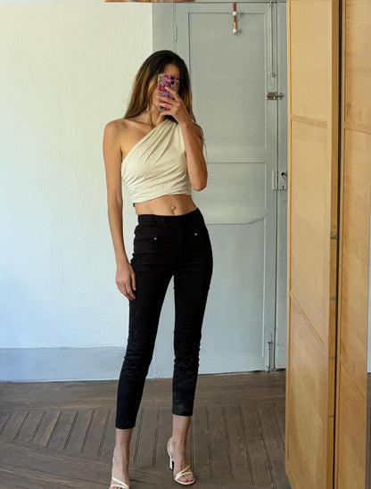 Black Vintage Carolina Herrera Skinny Jeans, Mid Waist Trousers XS-S