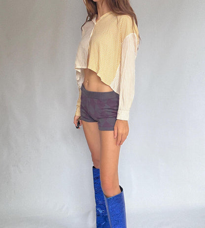 Purple Argyle Knit Wool Blend Shorts — fabric close-up