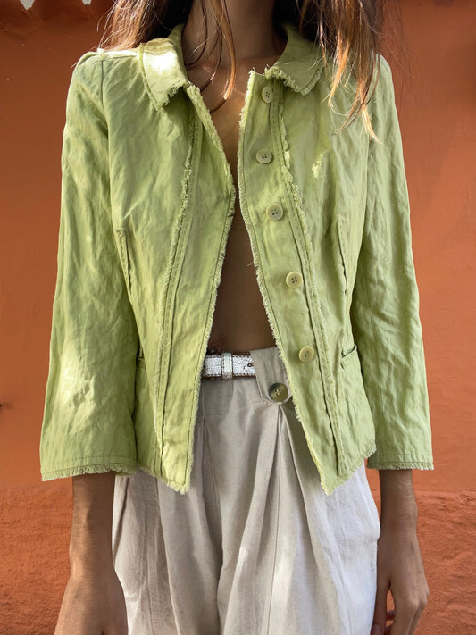 Apple green Purificacion Garcia feminine summer jacket, Vintage designer clothing, Formal pastel blazer, Wedding guest jacket, Haute couture