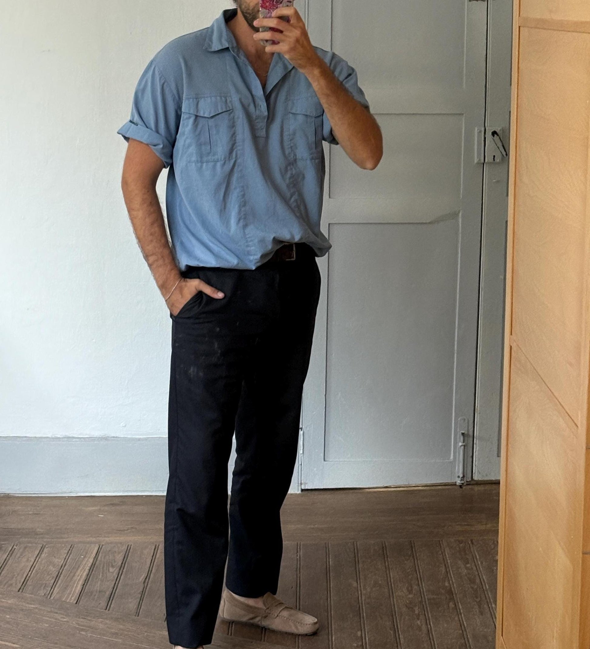 Vintage Light Blue Polo Shirt – Unisex Relaxed Fit – Catamaran 80s Soft Knit Look (Men’s XL / Oversized Women’s L-XL)