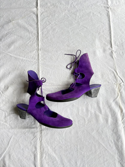 Purple Suede Open Work Summer Sandals