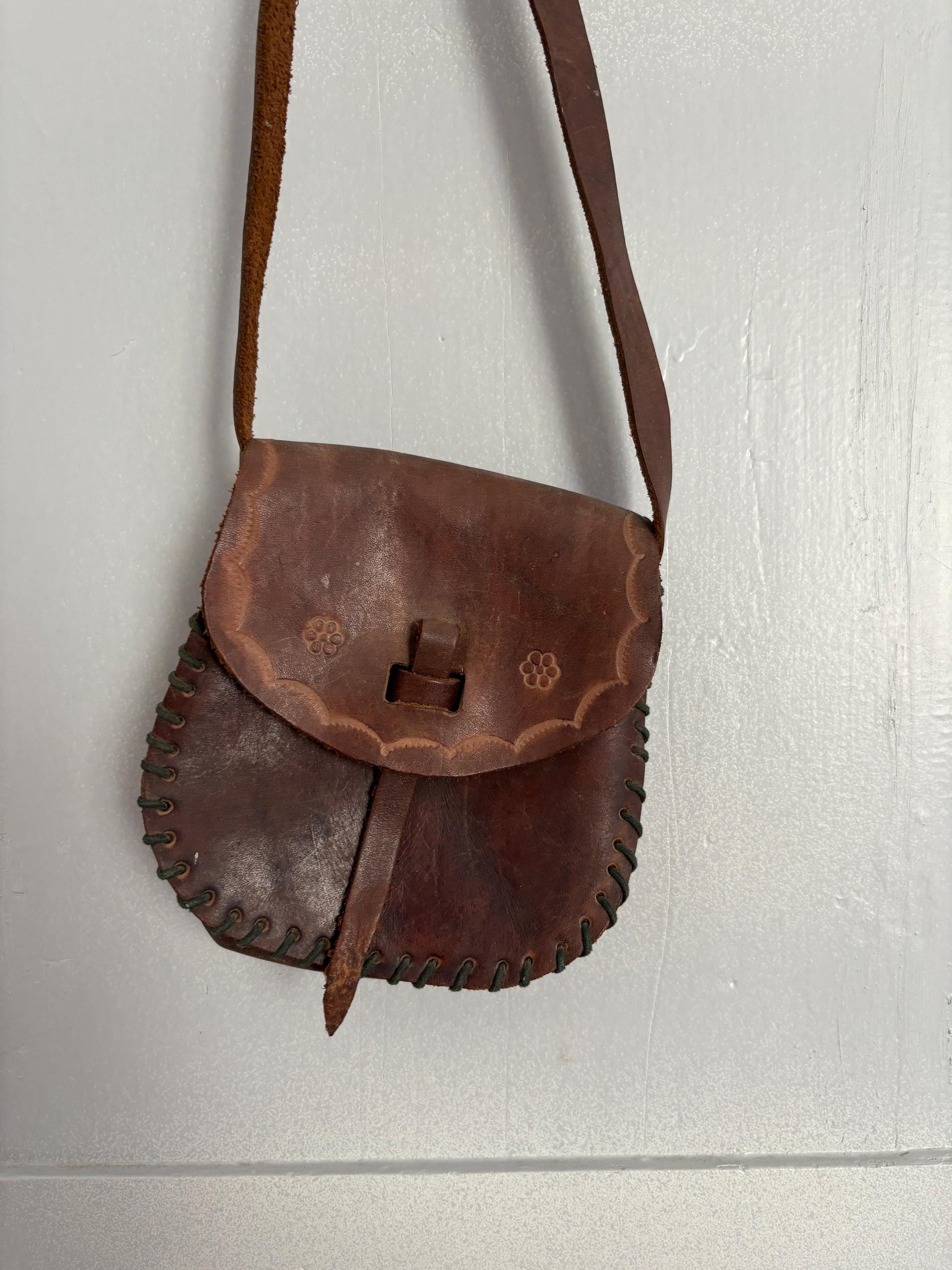 Vintage Hand-Tooled Leather Mini Shoulder Bag | Boho Festival Crossbody