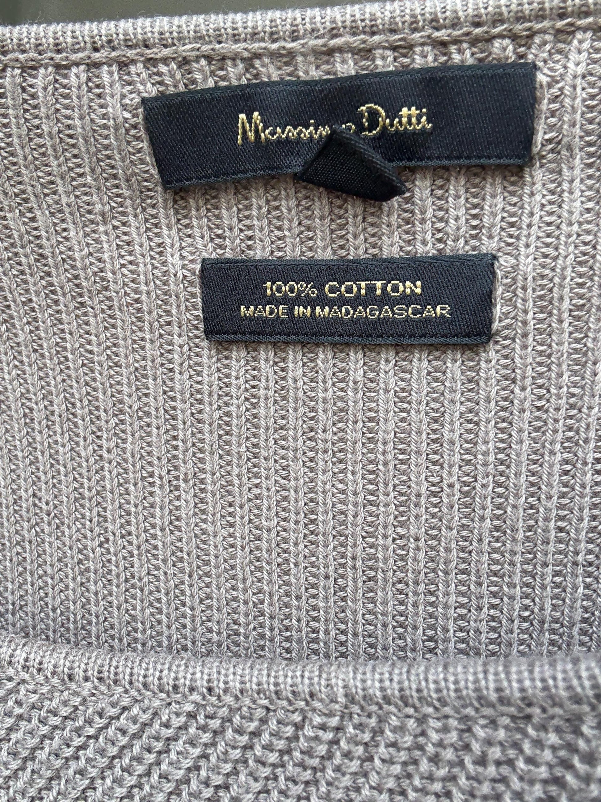 Massimo Dutti taupe brown long, sleeve top, 100% cotton, slim fit, ribbed texture, minimalist, US S, versatile layering piece