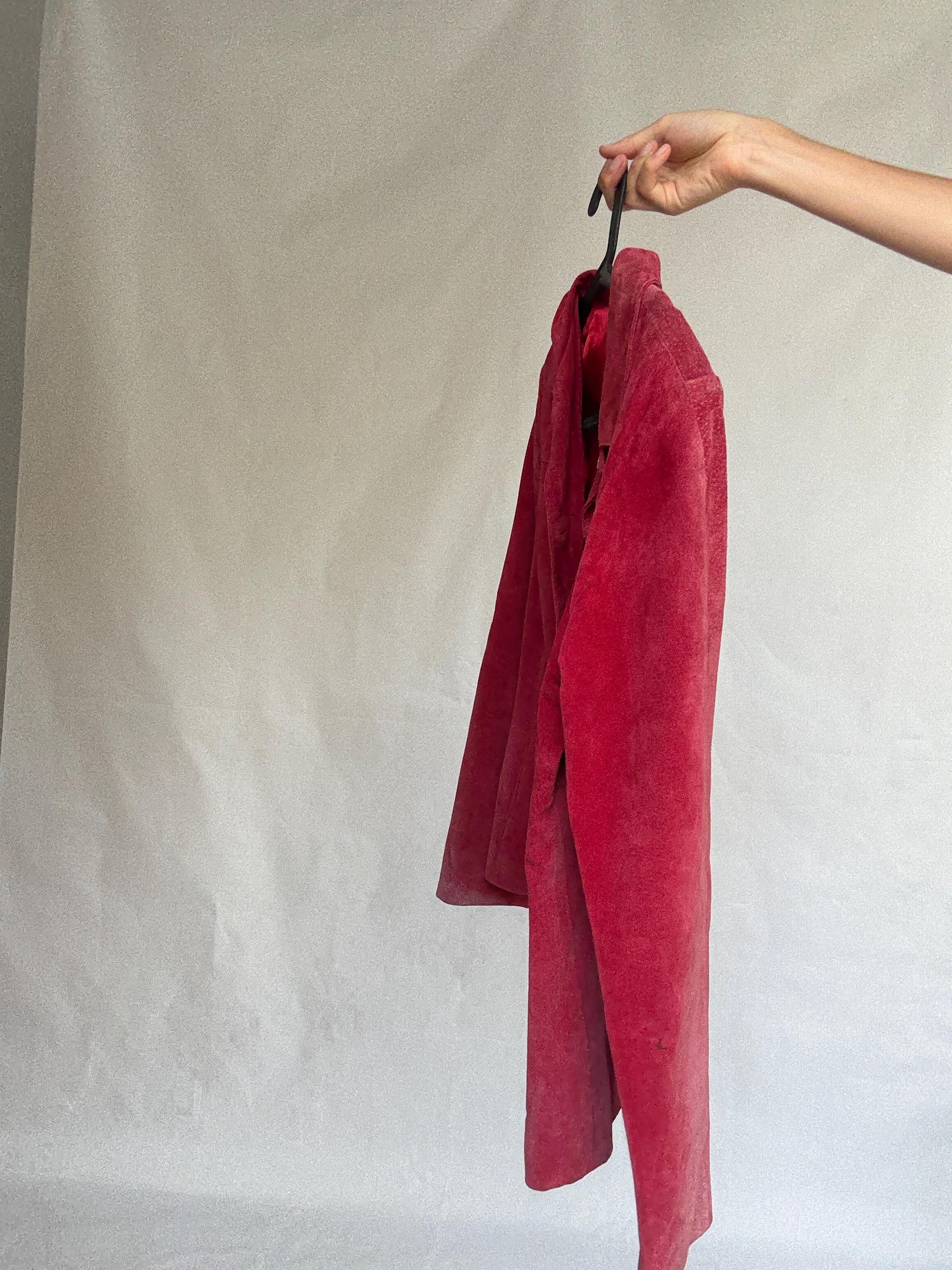 Vintage Dark Red Suede Leather Jacket, 90s Blazer, Button-Up Suede Coat,