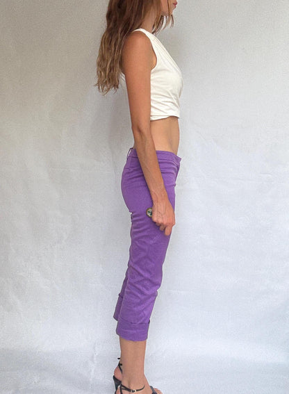 Versace Purple Cropped Pants, Made in Italy — fabric close-up