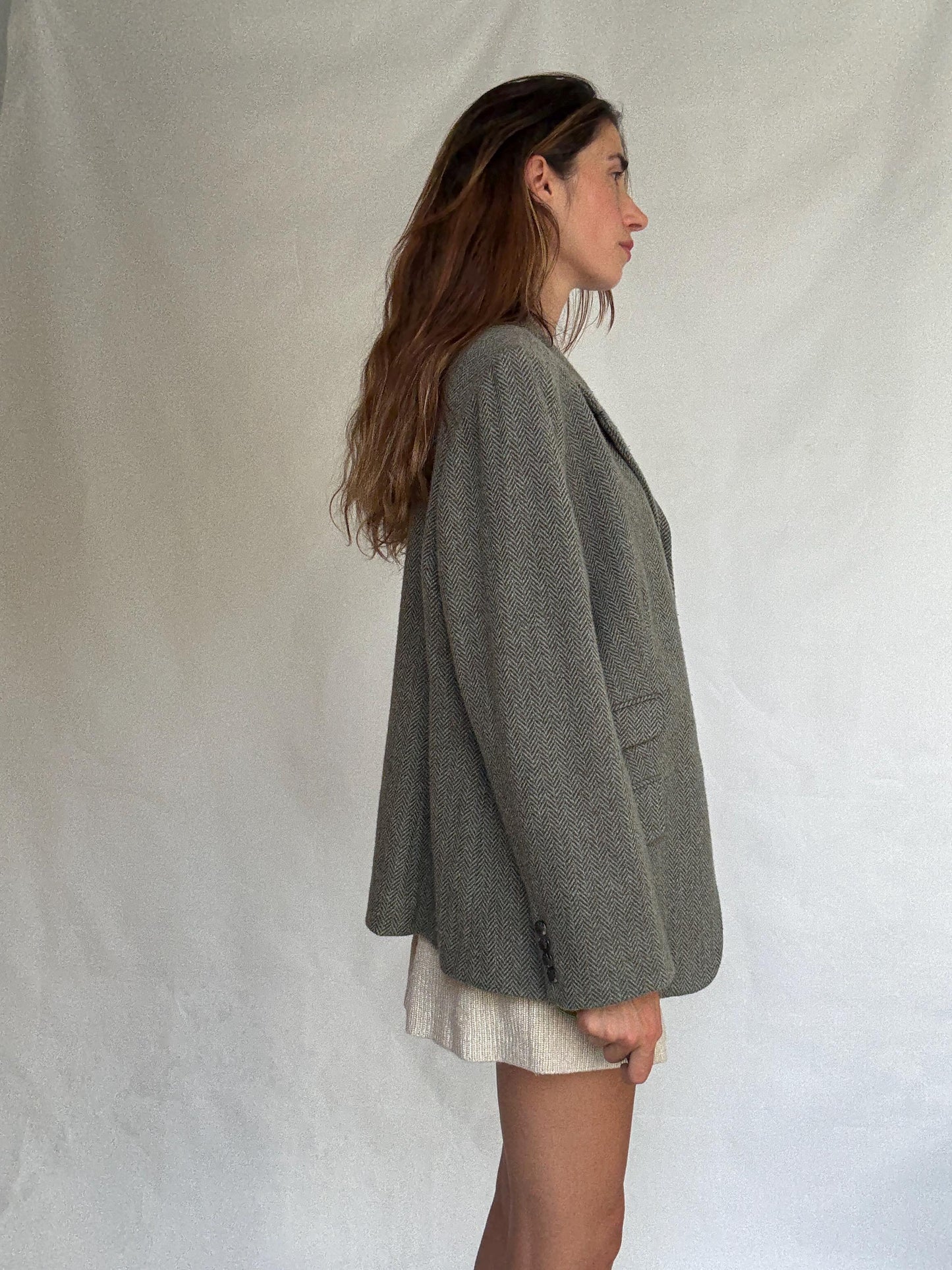 Ralph Lauren vintage wool blazer 16W – herringbone tweed jacket with pockets, classic tailoring for fall layering