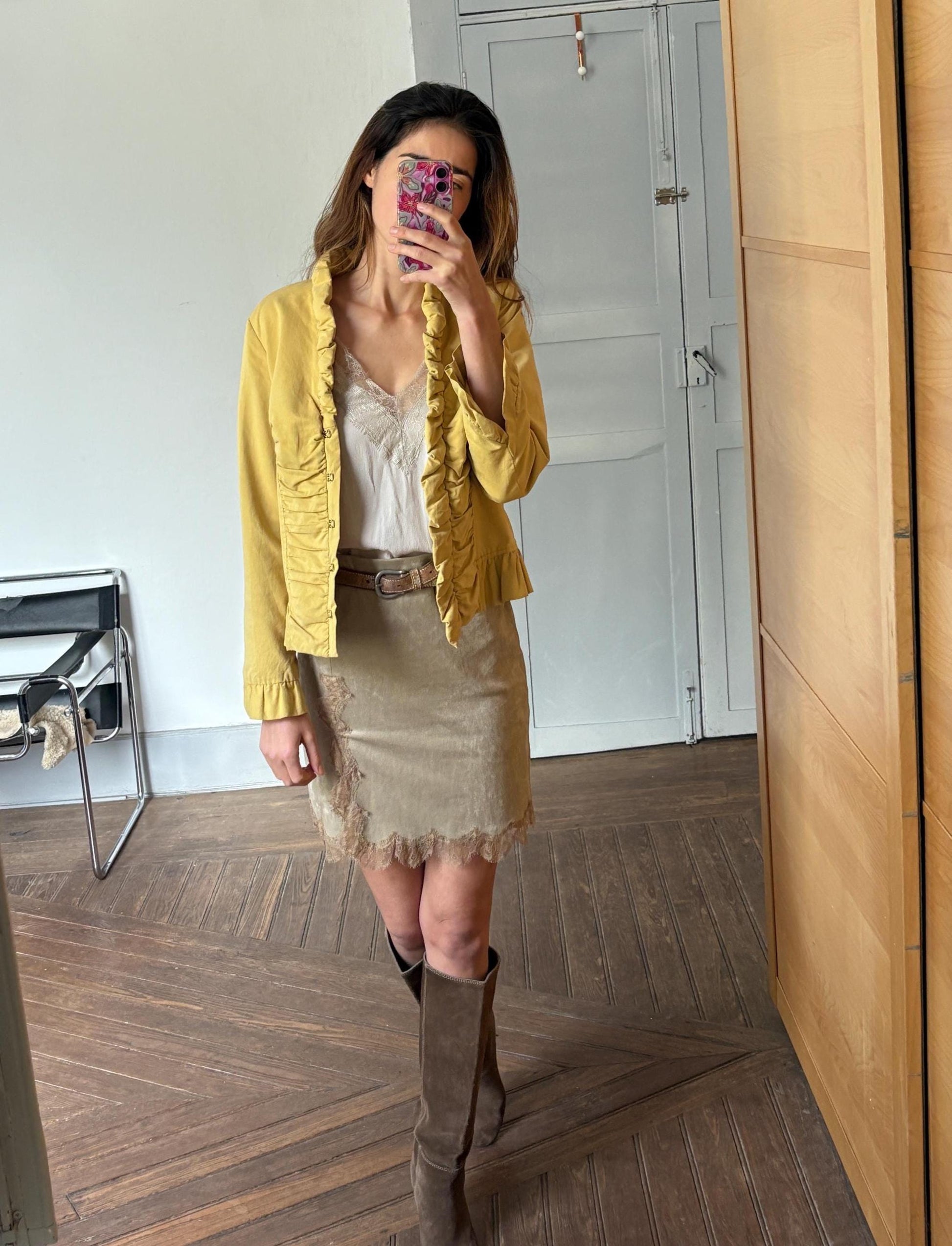 Vintage Ruffle Jacket | Soft Yellow La Ligna Blazer | 90s Feminine Academia