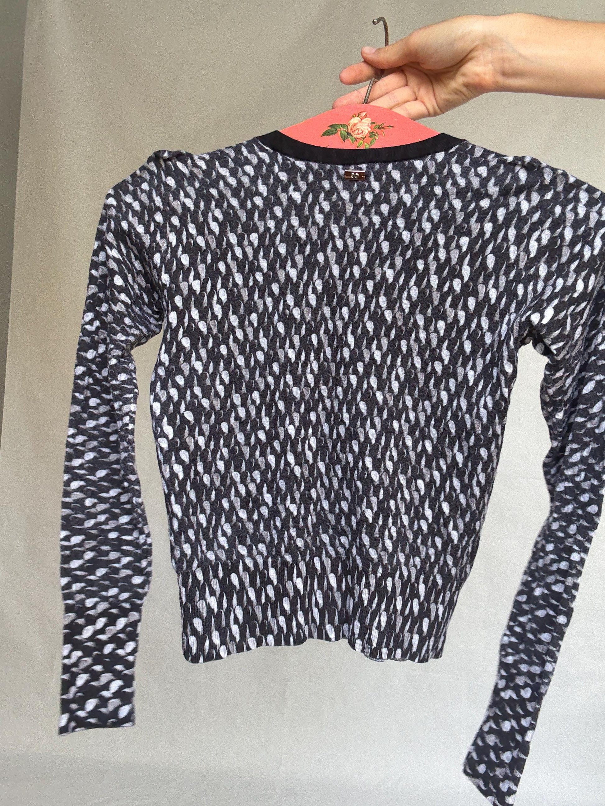 Escada Sport Vintage Wool Cardigan – XS, Black White Knit Button Top, Designer Retro Sweater, Tight Fit, Soft Knit, Luxury woman wear