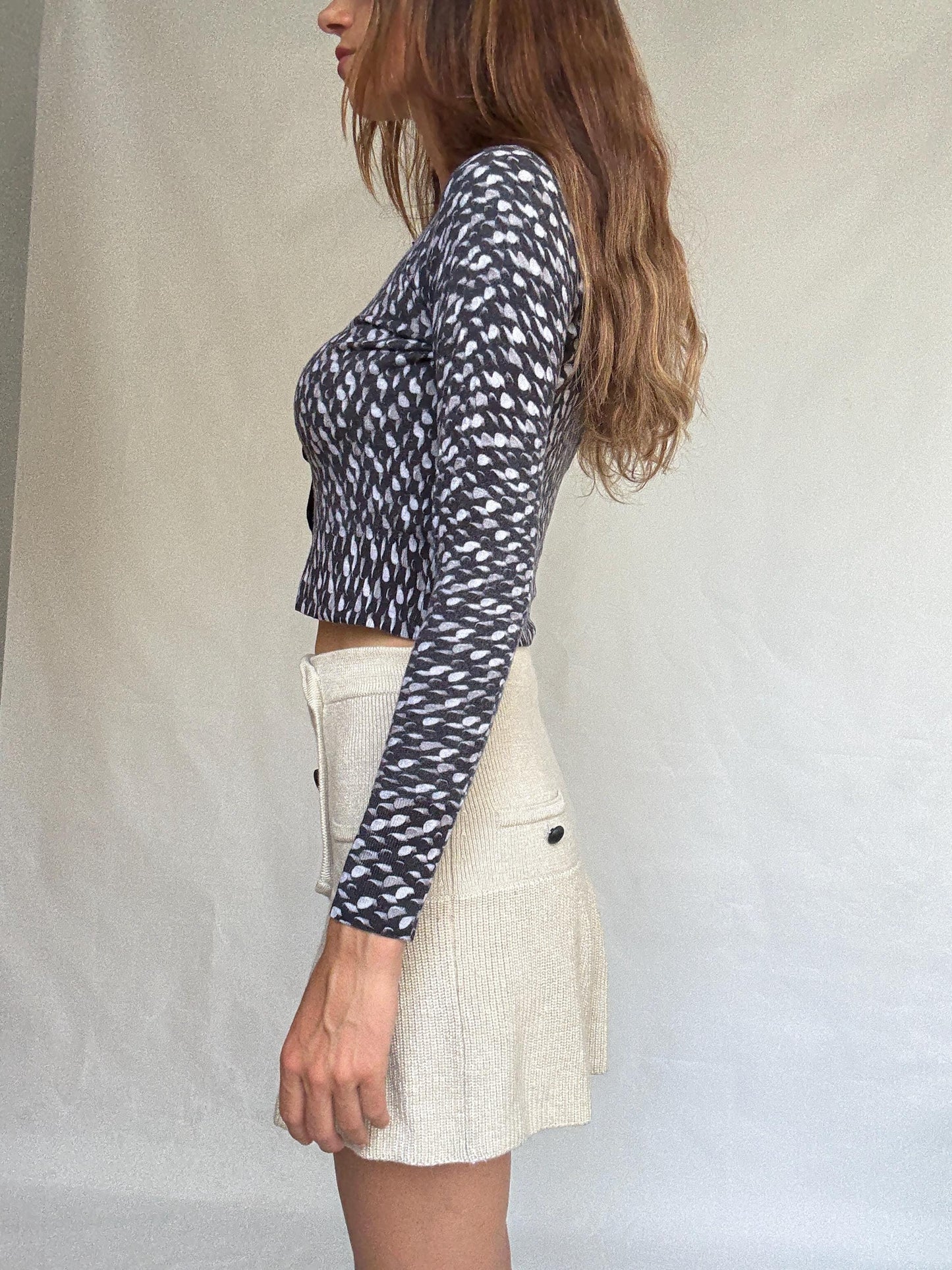 Escada Sport Vintage Wool Cardigan – XS, Black White Knit Button Top, Designer Retro Sweater, Tight Fit, Soft Knit, Luxury woman wear