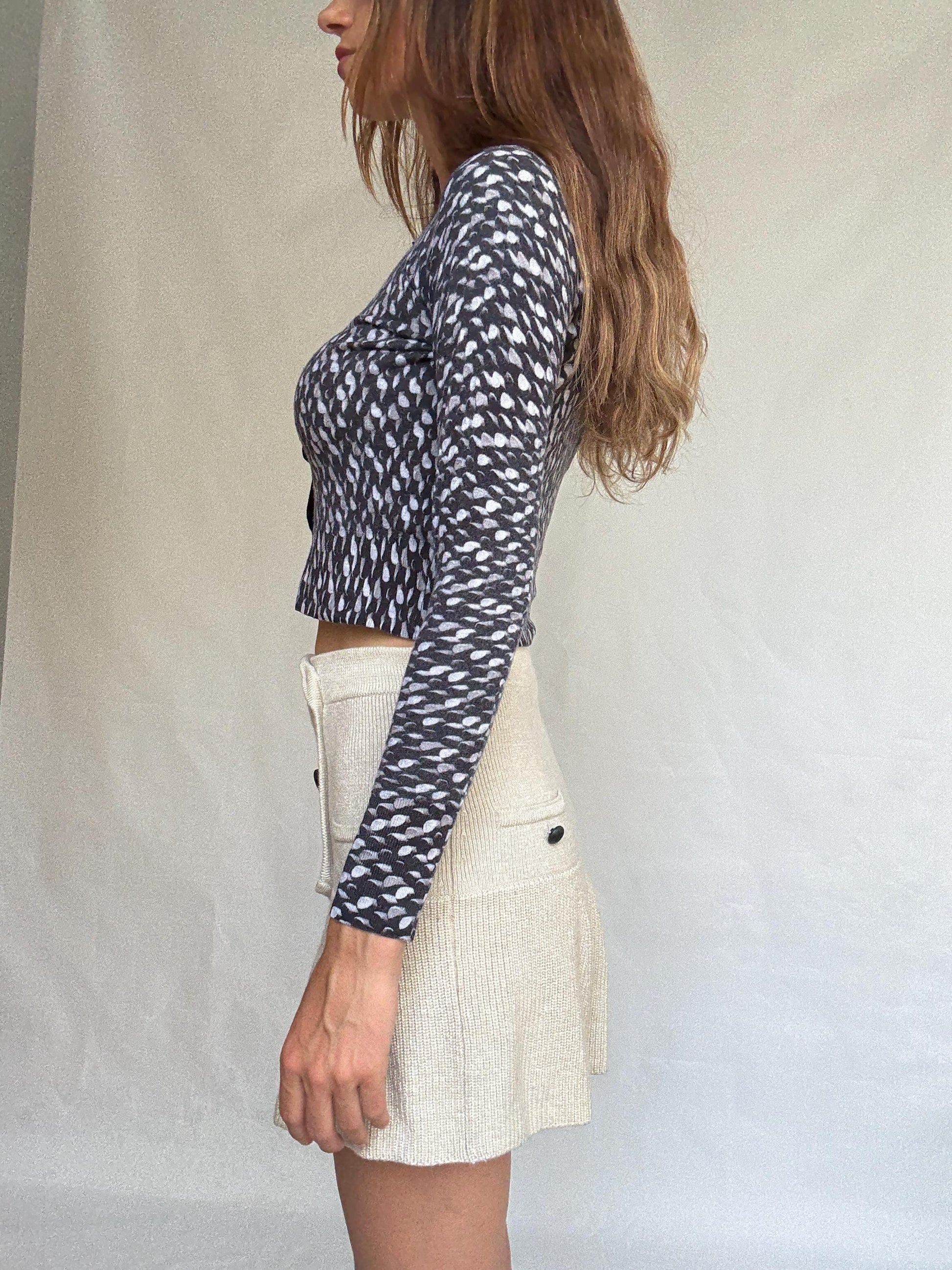 Escada Sport Vintage Wool Cardigan – XS, Black White Knit Button Top, Designer Retro Sweater, Tight Fit, Soft Knit, Luxury woman wear