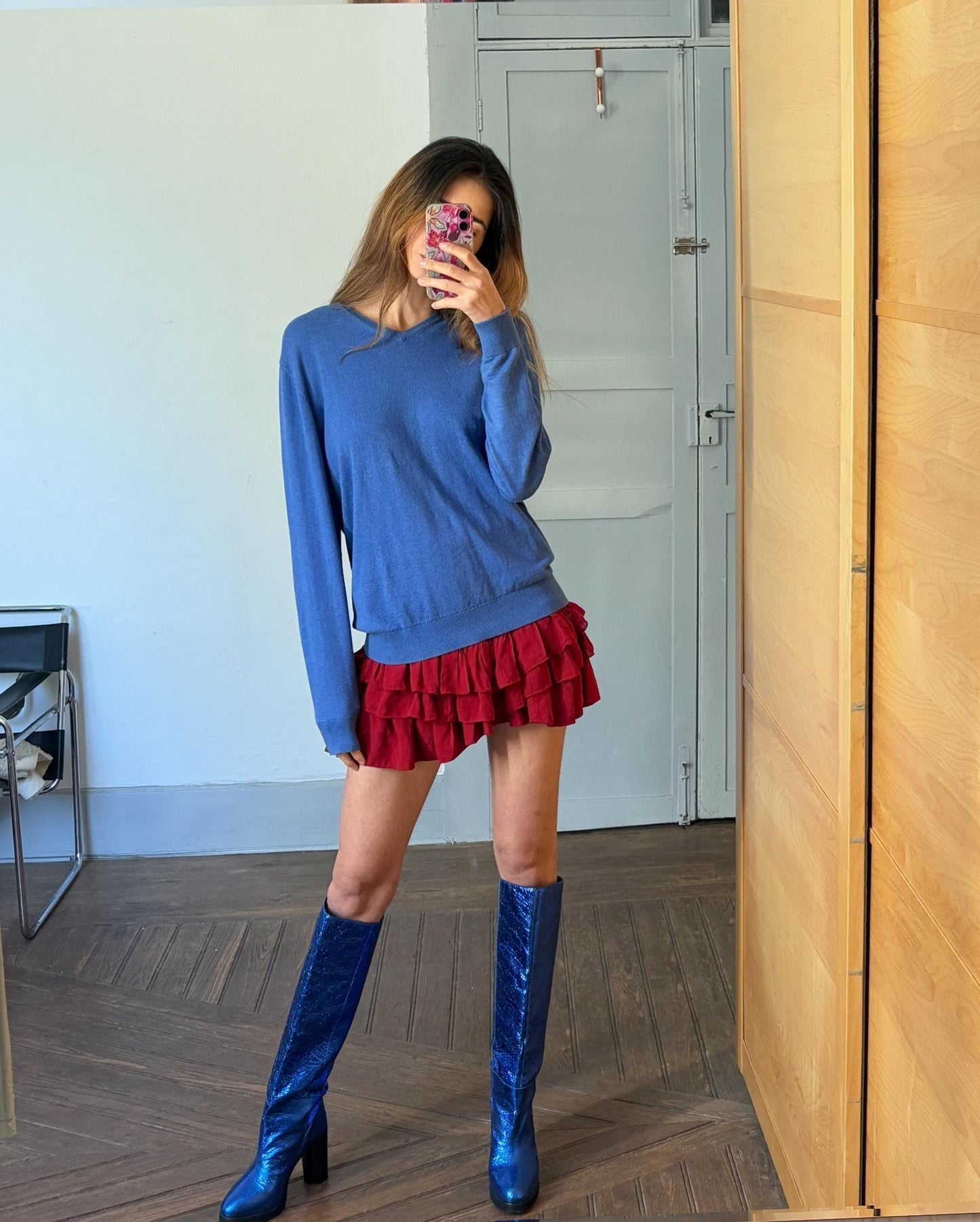 Vintage Emidio Tucci Blue cotton - silk - cashmere pullover, Vibrant Cobalt jumper, L