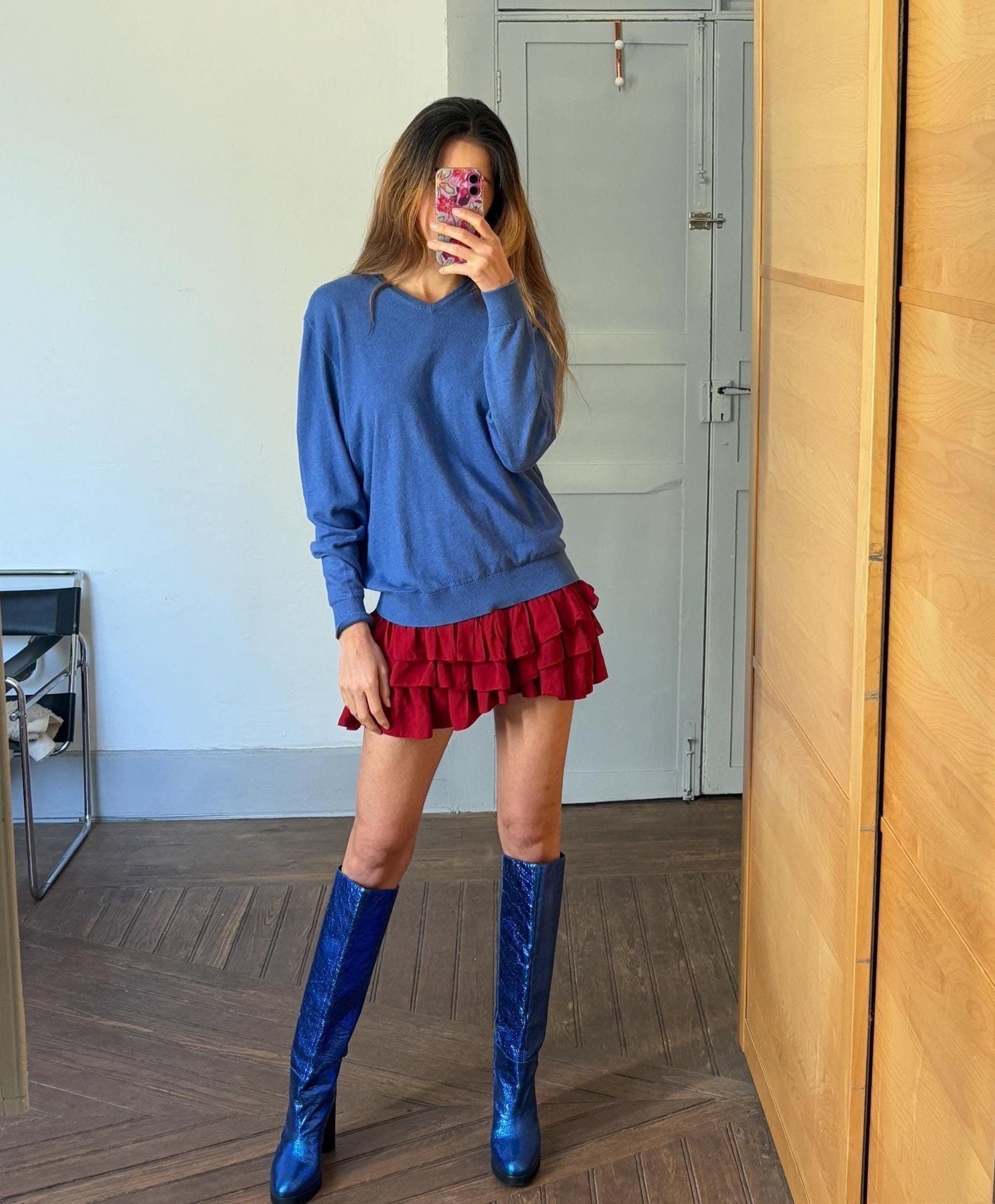 Vintage Emidio Tucci Blue cotton - silk - cashmere pullover, Vibrant Cobalt jumper, L