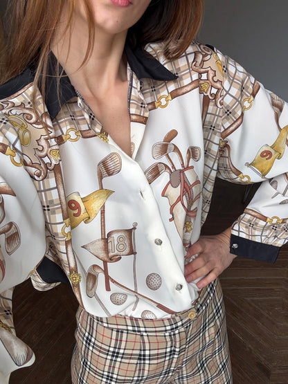 Vintage Plaid Floral Button-Up Shirt
