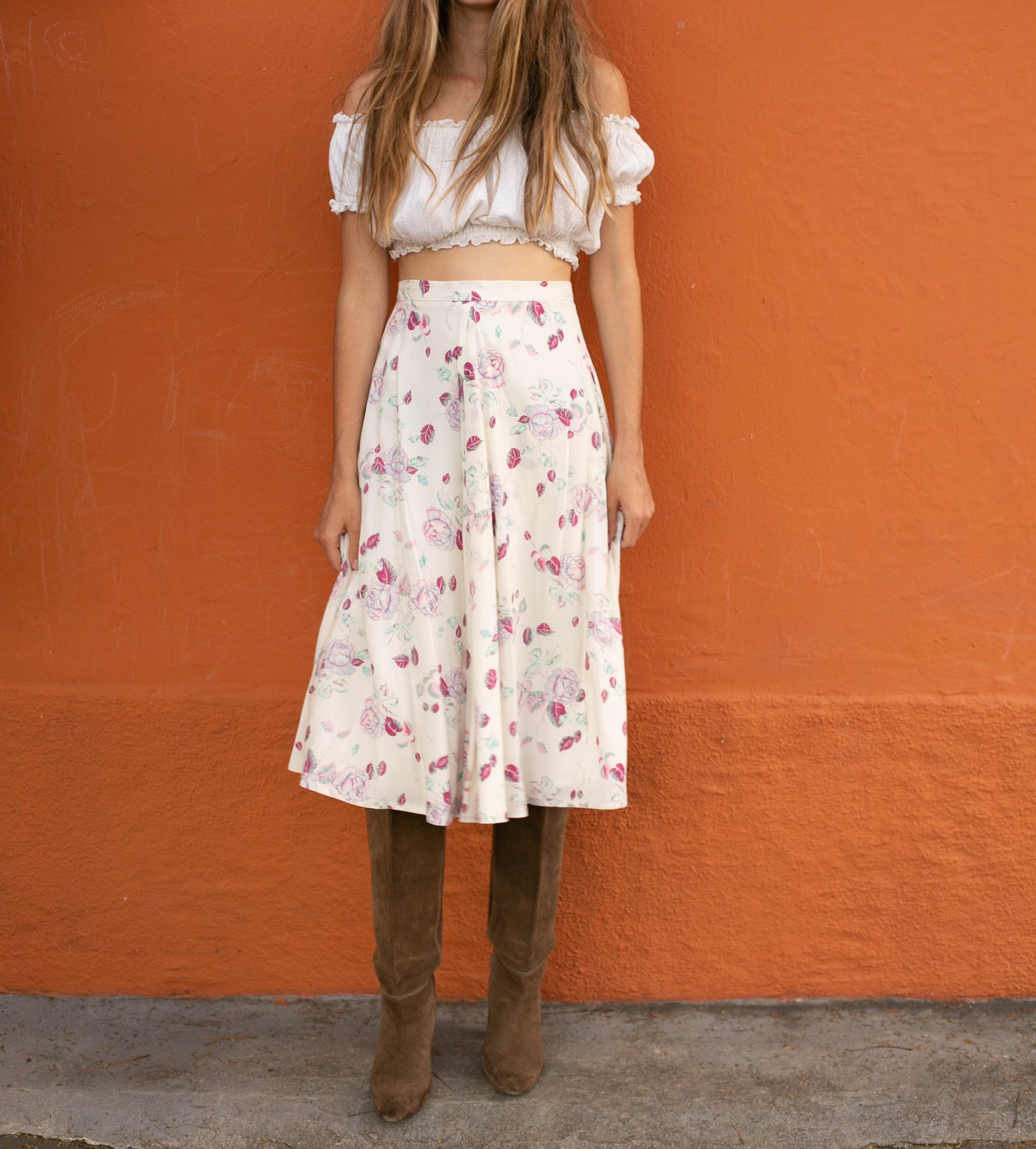 Miss Lagote Floral Maxi Skirt - Romantic Rose Print, Flowy Design, Cottage core long skirt, Elegant high waist skirt